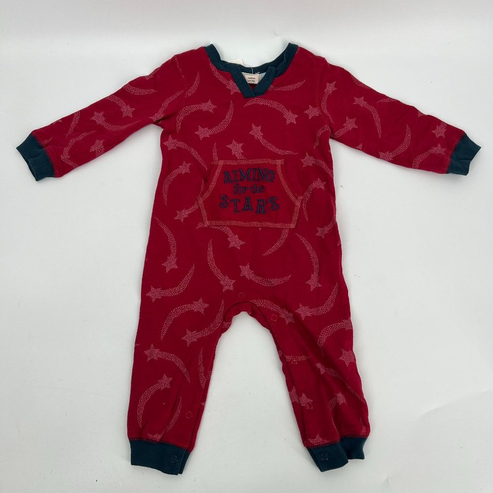 Peek Babies' Long Sleeve V-Neck Aiming For The Stars Print Romper Red 12-18M NWT